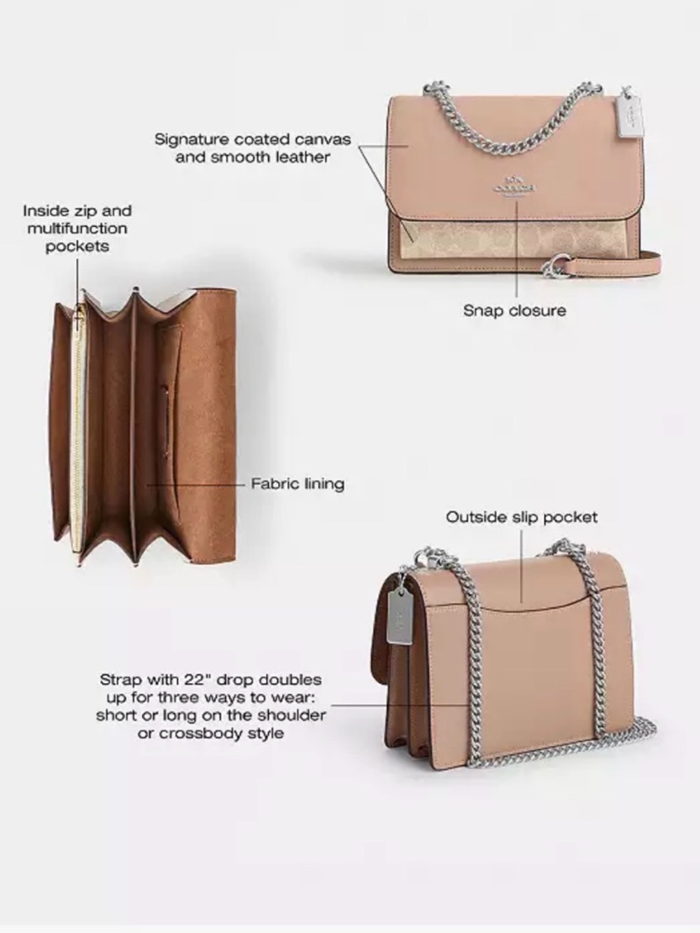 Coach Klare Crossbody Bag In Signature Canvas - Sand /Taupe/ Silver - Picture 12 of 13